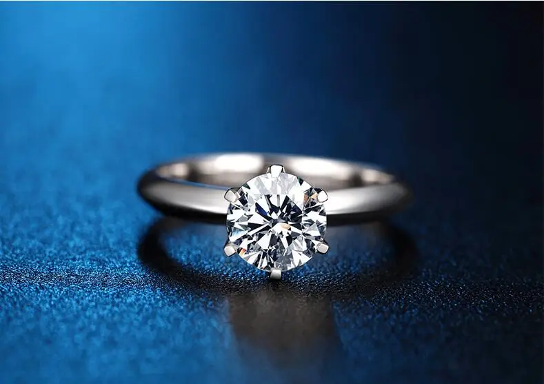 1ct Moissanite кольца для Для женщин S925 стерлингового серебра платиновым покрытием Обручение Кольца Зубец Параметр кольцо с бриллиантом D Цвет Класс