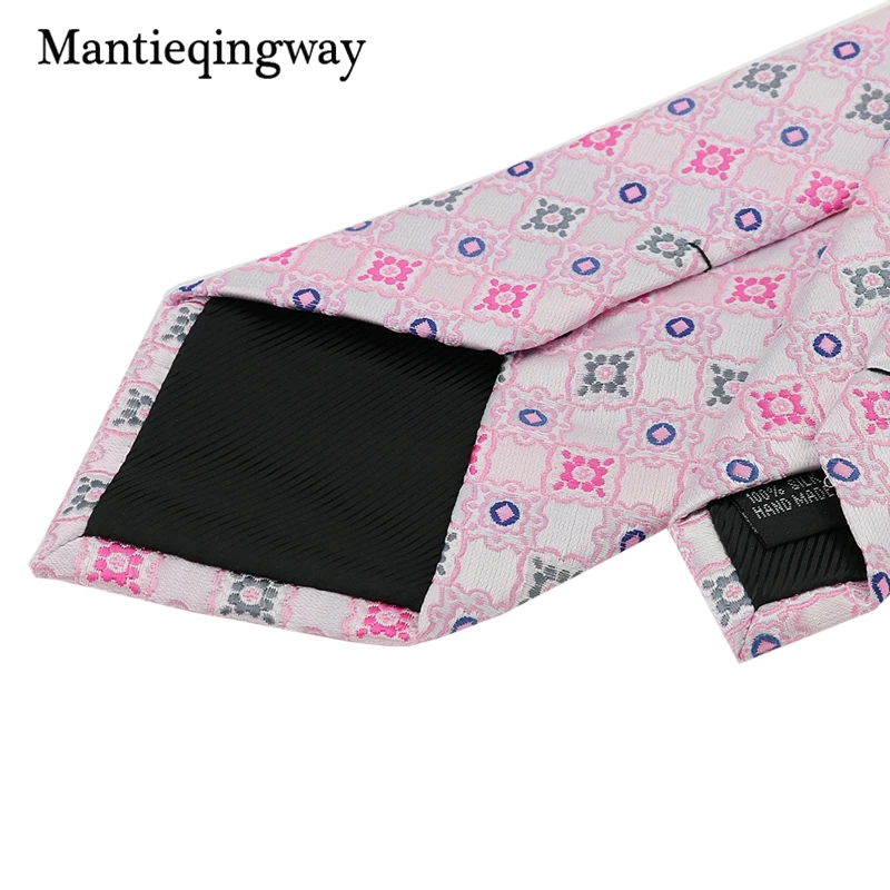Mantieqingway розовый жаккардовый геометрический узор Kravat Набор для бизнеса 8,5 см Широкий Gravatas галстук носовой запонки набор для мужчин
