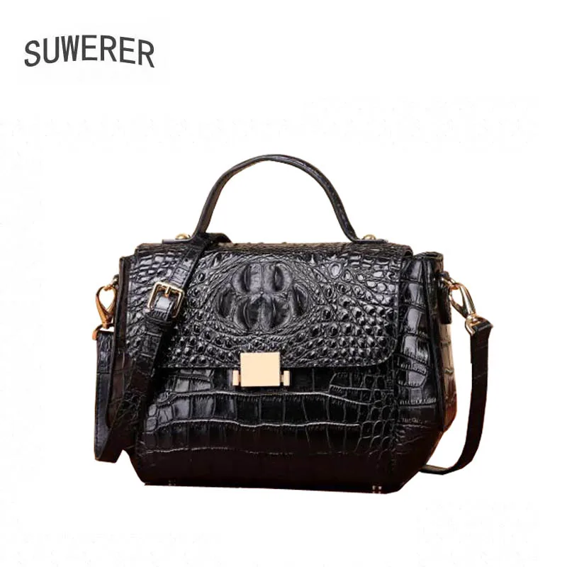 SUWERER New top cowhide women genuine leather bag Embossed crocodile pattern Fashion schoudertas dames luxury leather bag