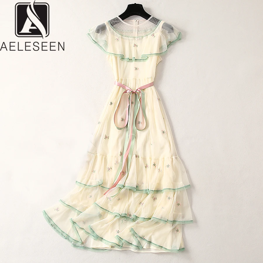 AELESEEN/Роскошные платья принцессы с вышивкой 2019 г. летняя модная женская цветочная