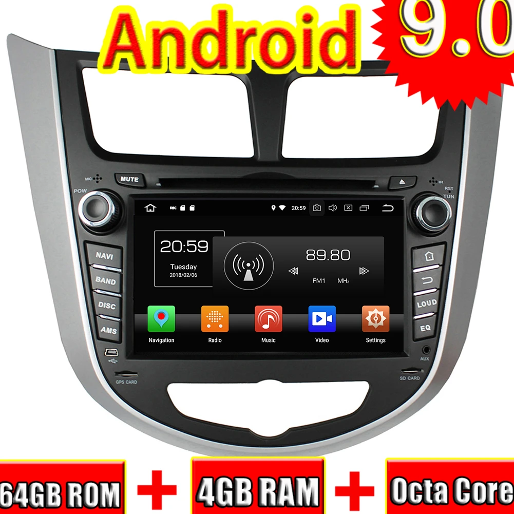 TOPNAVI Octa Core Android 9 0 Автомобильный GPS-навигатор для Hyundai Verna Accent Solaris 2011-2012