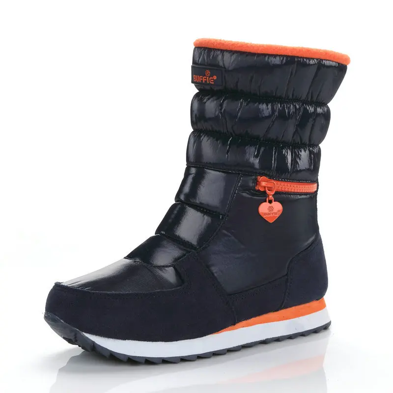 Blue orange BeckyWalk/ г. Новые женские зимние ботинки Нескользящая Водонепроницаемая зимняя обувь до середины икры женская утепленная обувь с хлопковой подкладкой WSH3097 - Цвет: Blue orange