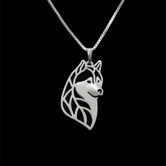 Голова Сибирского Хаски-золотой и серебряный кулон и ожерелье ювелирные изделия простые абстрактные животные