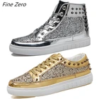 Кроссовки унисекс, весна-осень, с золотистыми и серебристыми заклепками