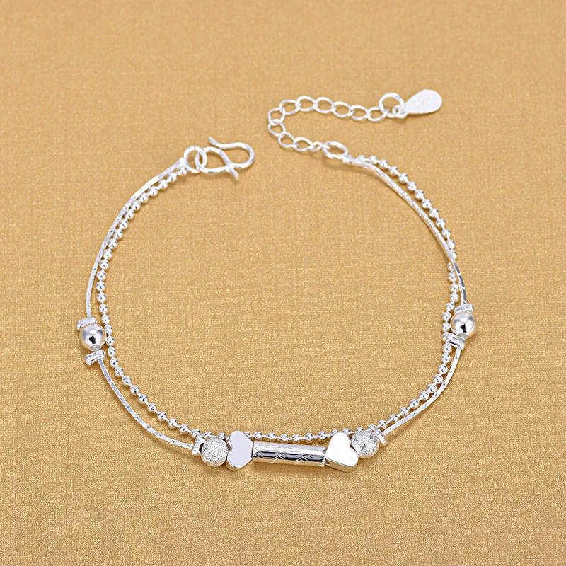 

High Quality Double Layered Silver Color Heart Beads Bracelets For Women 2022