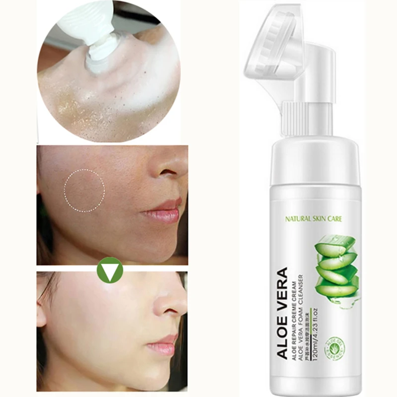 Limpiador Facial de Aloe Vera, espuma con cepillo de limpieza Facial, exfoliante, hidratación profunda, eliminación de espinillas, cuidado de la piel Facial