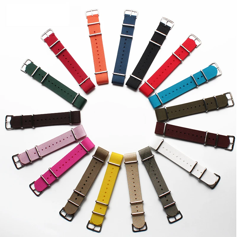 

Nylon Watchband Belt 18mm 20mm 22mm 24mm Colorful Watch Strap Belt Steel Silver Deploy Clasp Free Shipping