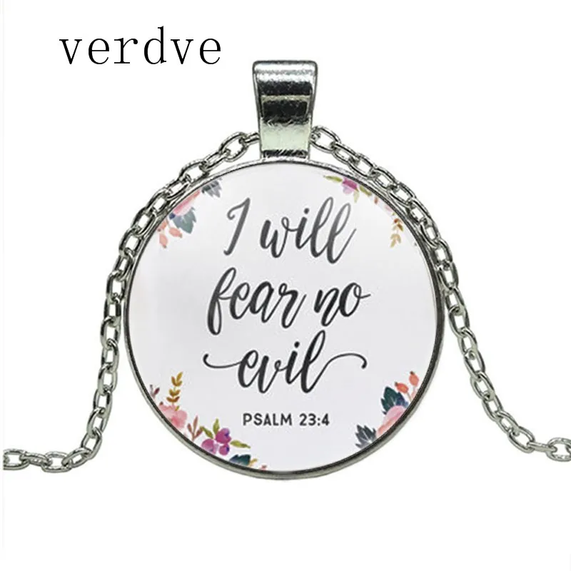 

I will Fear No Evil Psalm 23 4 Necklace Floral Calligraphy Bible Verse Quote Necklaces Women Men Christian Jewelry Gifts