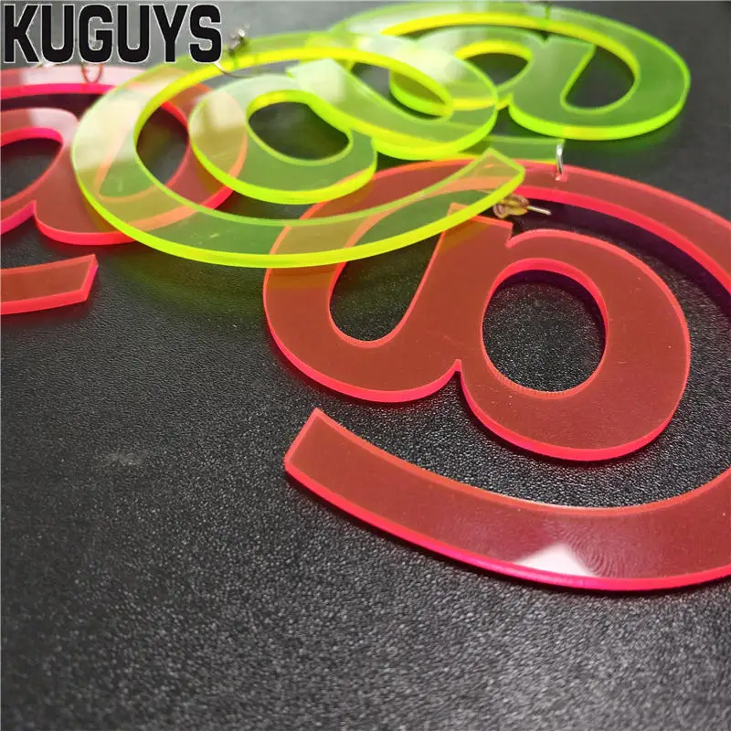 KUGUYS большие висячие серьги неоновые зеленые ярко-розовые круглые женские модные