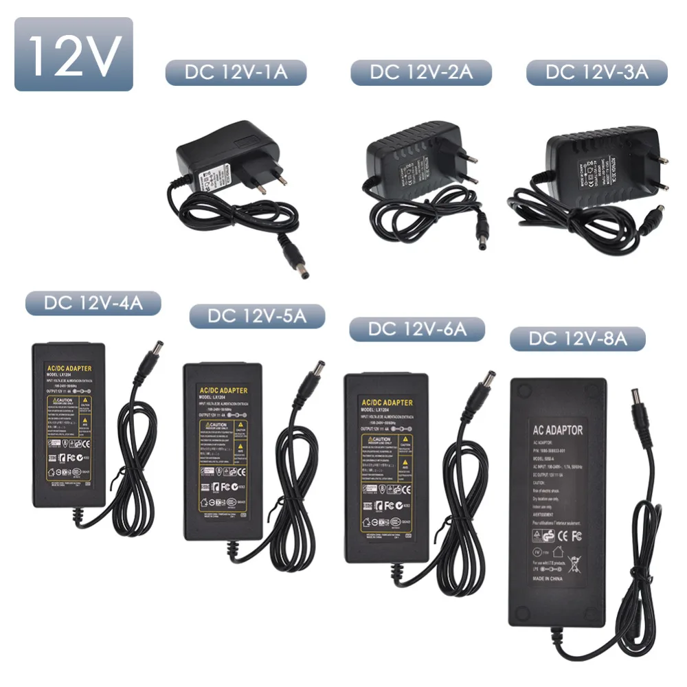 Адаптер питания AC110V 220V к DC 5V 12V 24V трансформатор освещения 1A 2A 3A 5A 6A 8A EU US AU UK зарядное устройство для светодиодной ленты