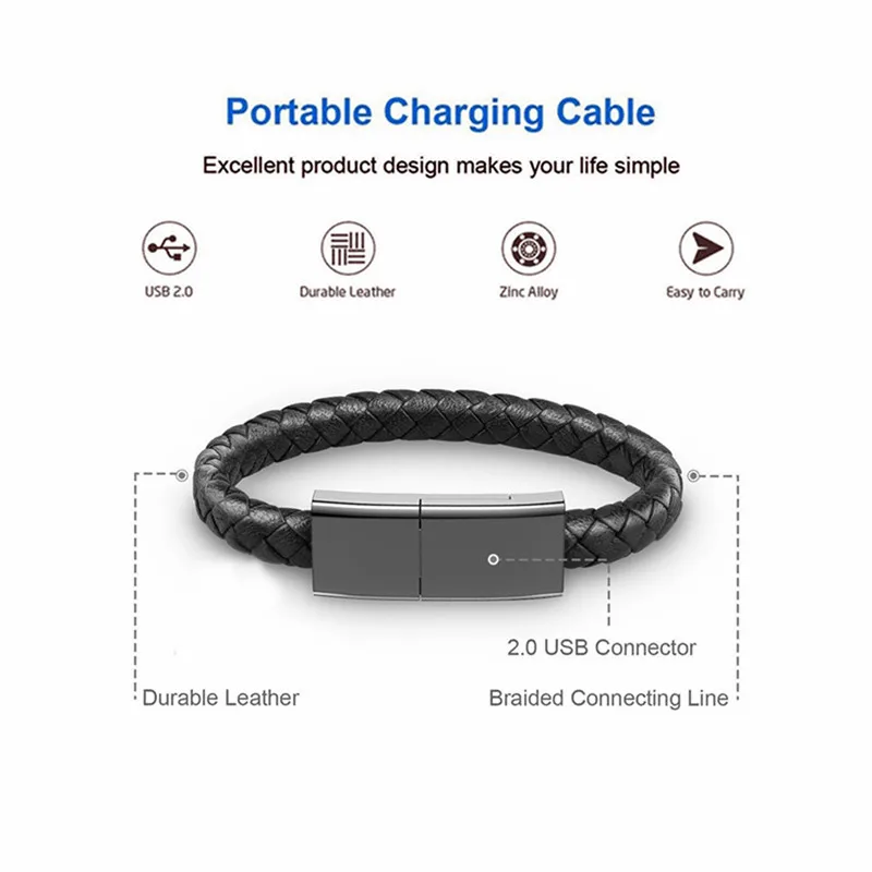 Настоящий Кожаный usb-браслет кабель для iPhone Android type-C Micro usb браслеты кабель для зарядки и синхронизации данных кабель для телефона