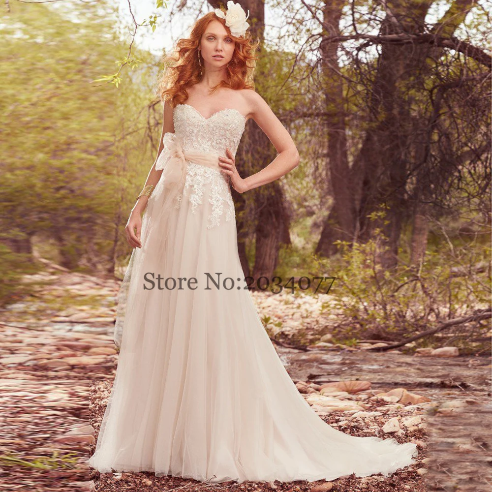 Мода Корейский Свадебное Платье Свет Шампанское Линия Кружева Свадебные Платья