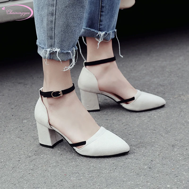 

Сандалии женские с острым носком, пикантные туфли на высоком массивном каблуке, с пряжкой, в японском стиле, цвет черный/бежевый/розовый, лет...