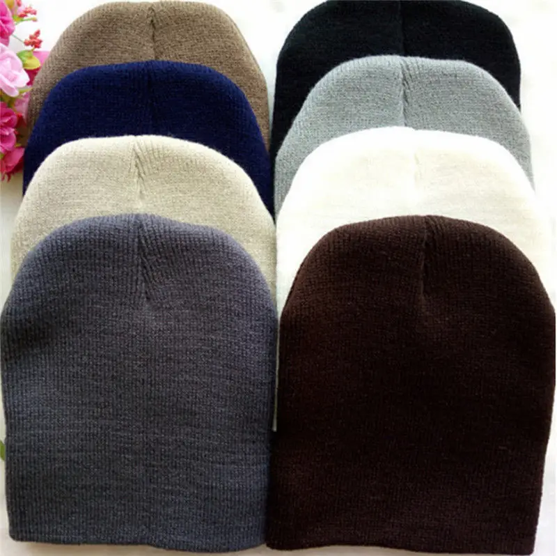 Модные милые однотонные вязаные хлопковые шапки для новорожденных детей осень