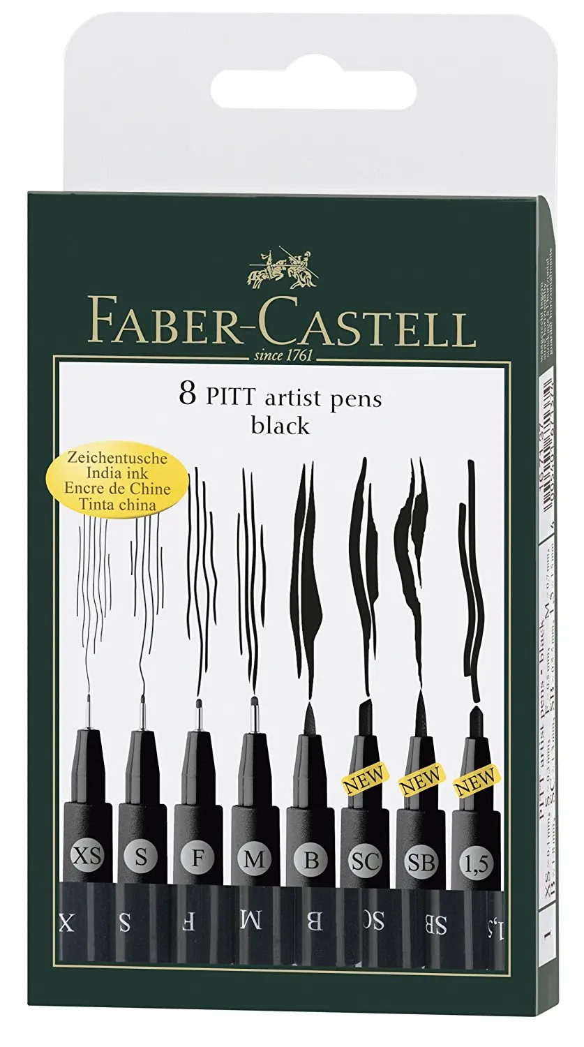 

Faber-Castell Pitt Artist Pen black Manga Detail Nibs Art Brush Marker Waterproof Pigma Micron Fine Line Set 01 03 05 07 10 15