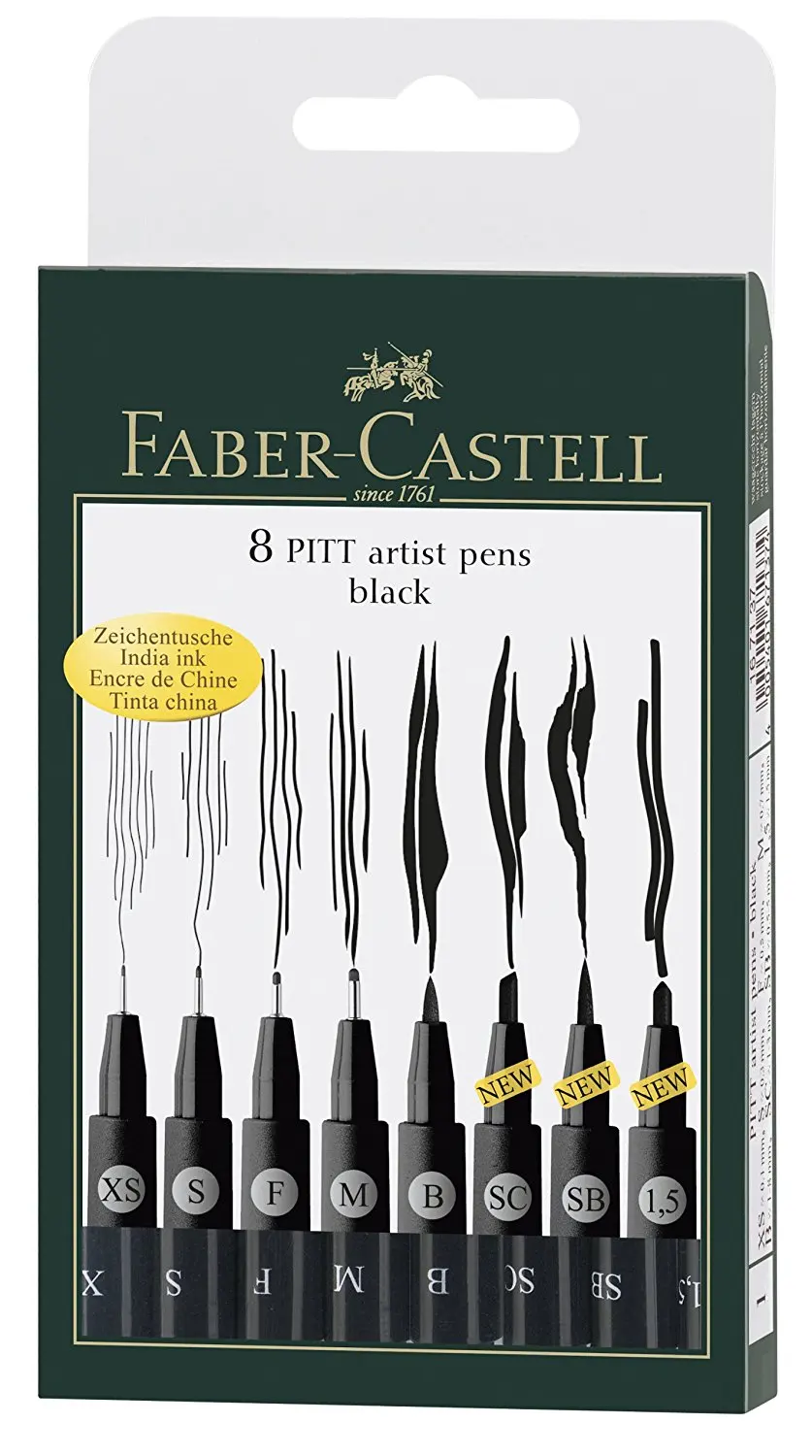 

Ручка для художника Faber-cell Pitt, черная ручка для рисования манги, наконечники для рисования, маркер с водозащитой Pigma Micron, набор тонких линий 01 ...