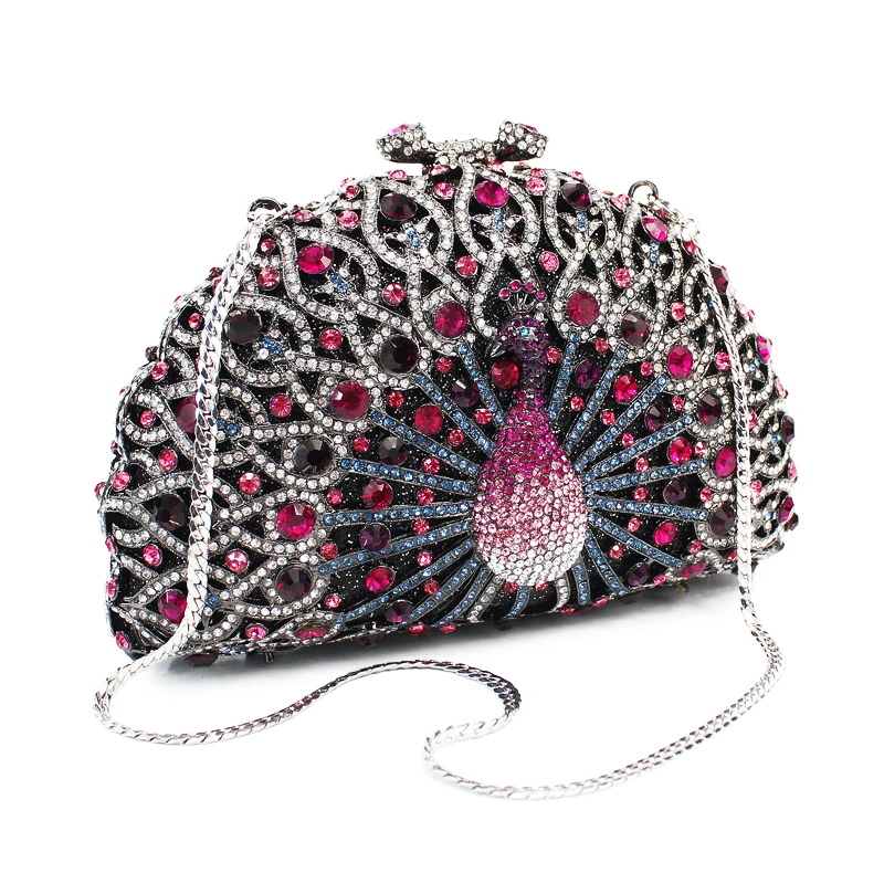 Фиолетовая Женская вечерняя сумка с кристаллами и камнями вырезами для