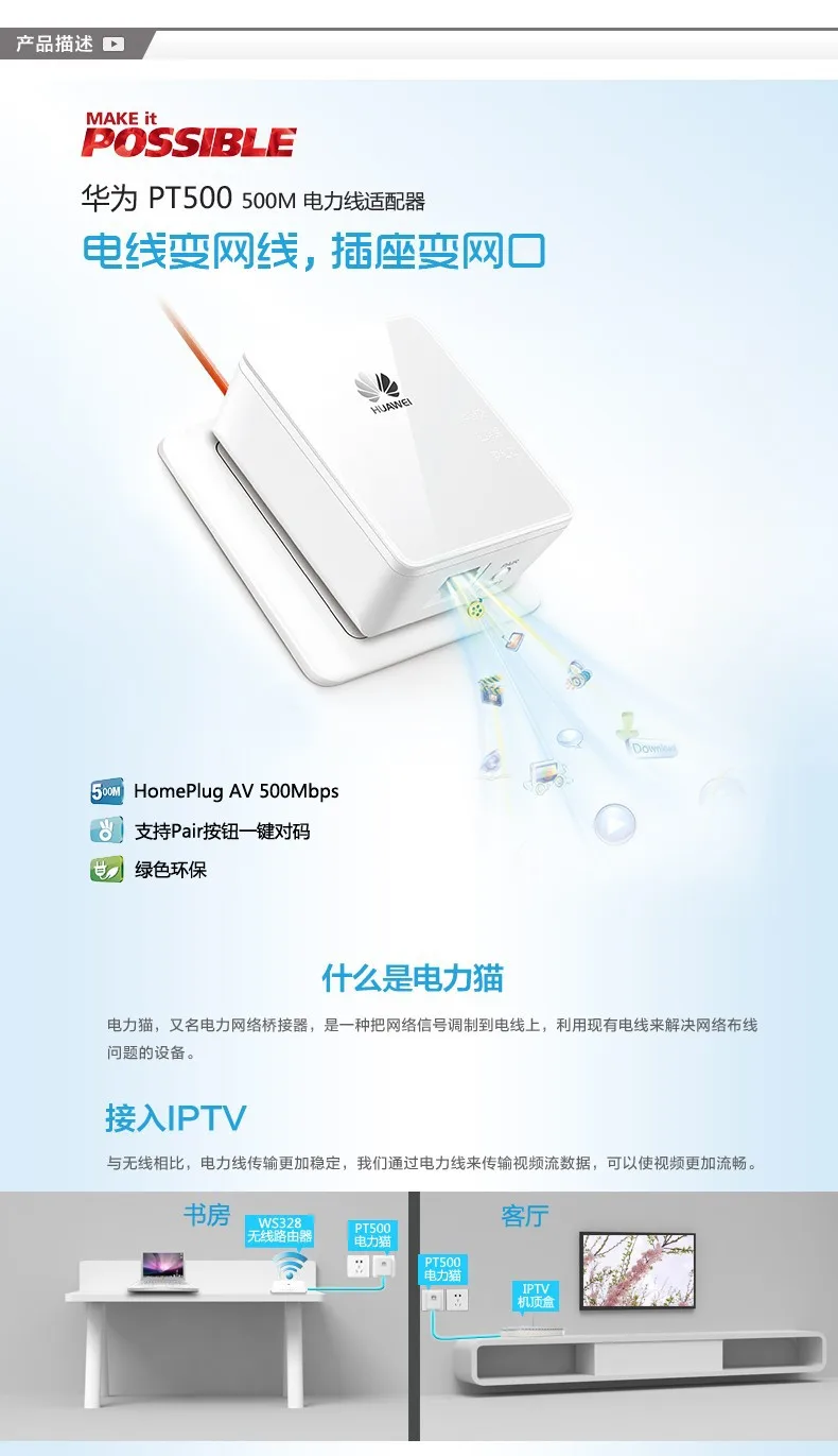 HUAWEI PT500 500M адаптер линии питания высокоскоростной Cat адаптер линии питания комплект сменный кабель передачи plug& play