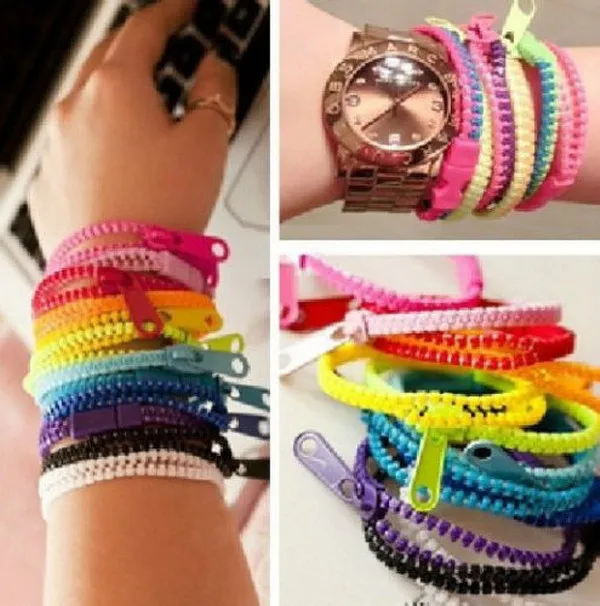 

free ship Wholesale 100pcs/lot New Brand Candy Color Zipper Bracelet, Charm Bracelet Vintage Hip Punk Bangles Jewelry