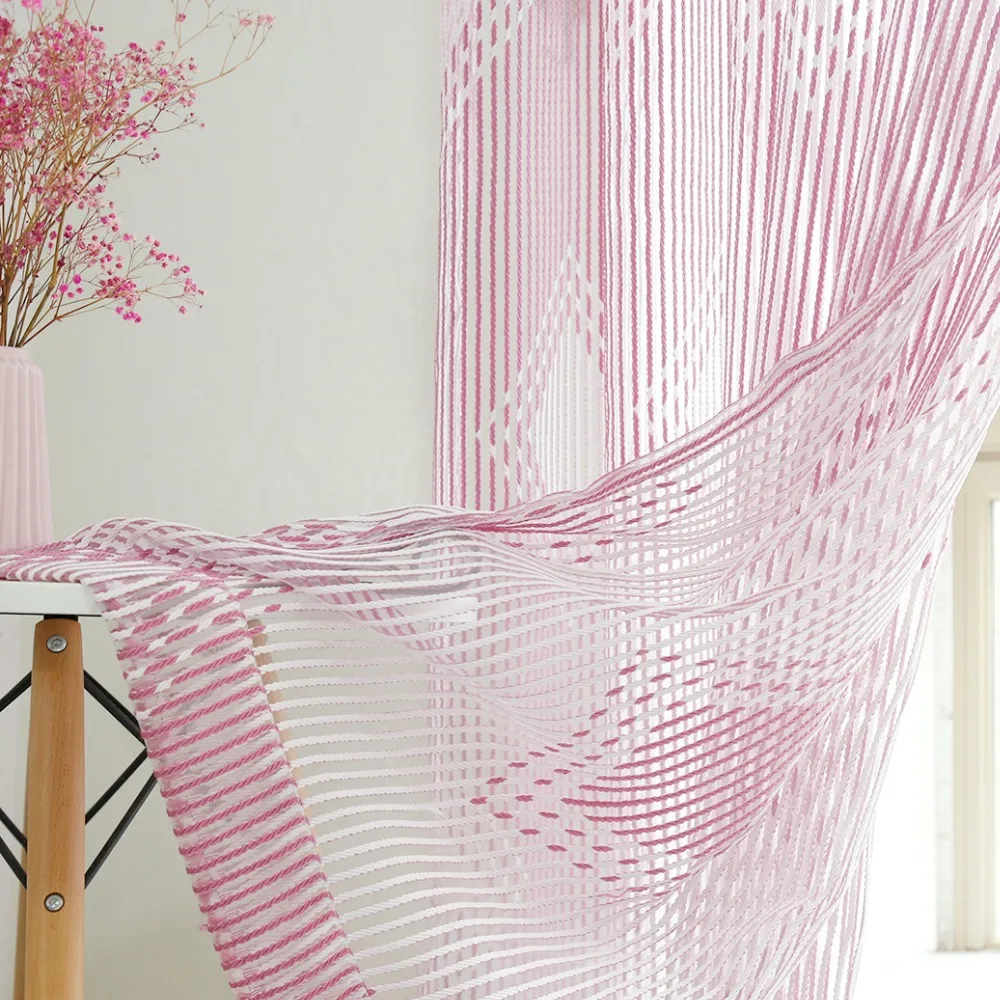 Новейшая Высококачественная элегантная розовая пряжа в полоску занавеска из