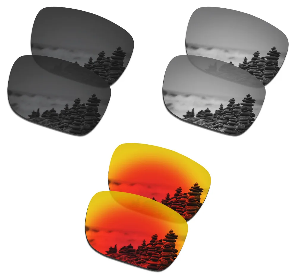 

SmartVLT 3 Pairs Polarized Sunglasses Replacement Lenses for Oakley Holbrook XL Stealth Black and Silver Titanium and Fire Red