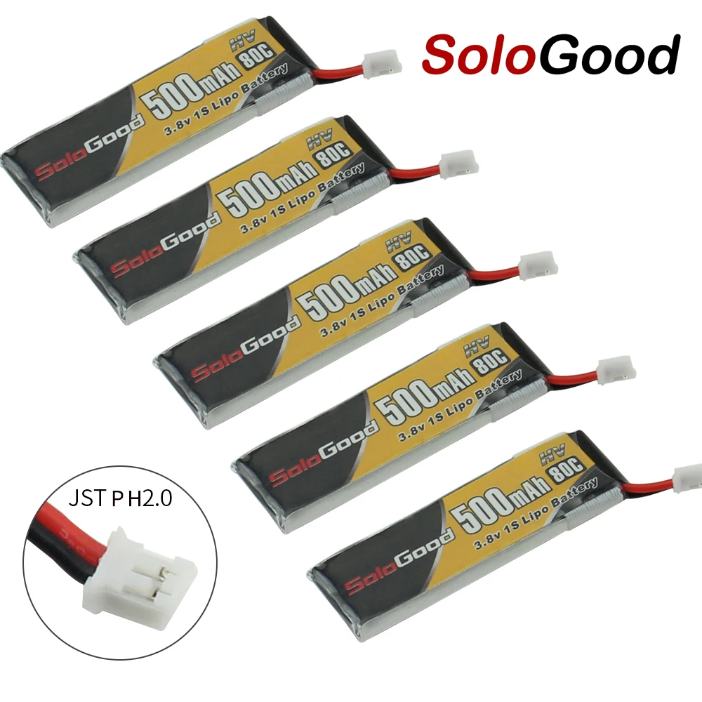 5 шт. SoloGood Lipo аккумулятор 1S 3,7 V 3,8 V 500mAh 80C 1S аккумуляторные батареи с разъемом PH2.0 для внутреннего гоночного дрона