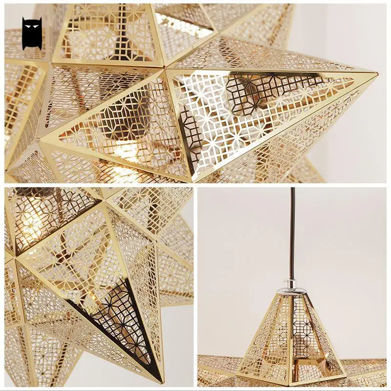Подвесной светильник с золотым и железным геометрическим узором в форме звезды