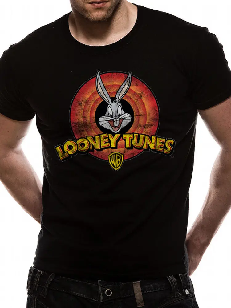 Looney tung Logo Bugs Bunny Даффи Дак винтажная официальная Черная Мужская футболка Летняя с