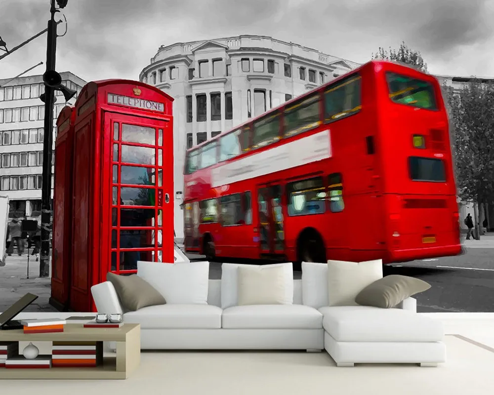 Бесплатная доставка 3D обои на заказ фотообои UK London Bus классический автомобиль