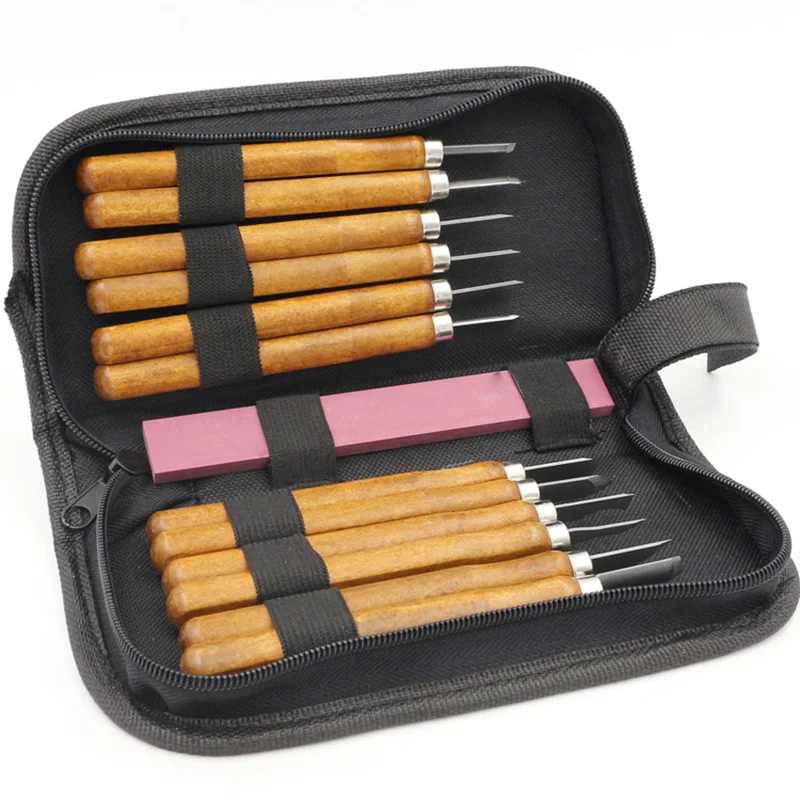 

12pcs/set Wood Handle Woodworker Tools Wood Carving Tools Set Cutter Woodcut Hand Tool Kit HVR88