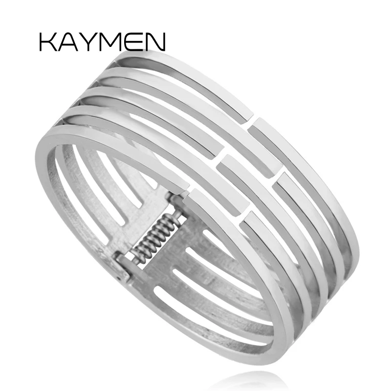 KAYMEN новый уникальный дизайн простые гладкие Золотой Браслет Браслет-манжета для