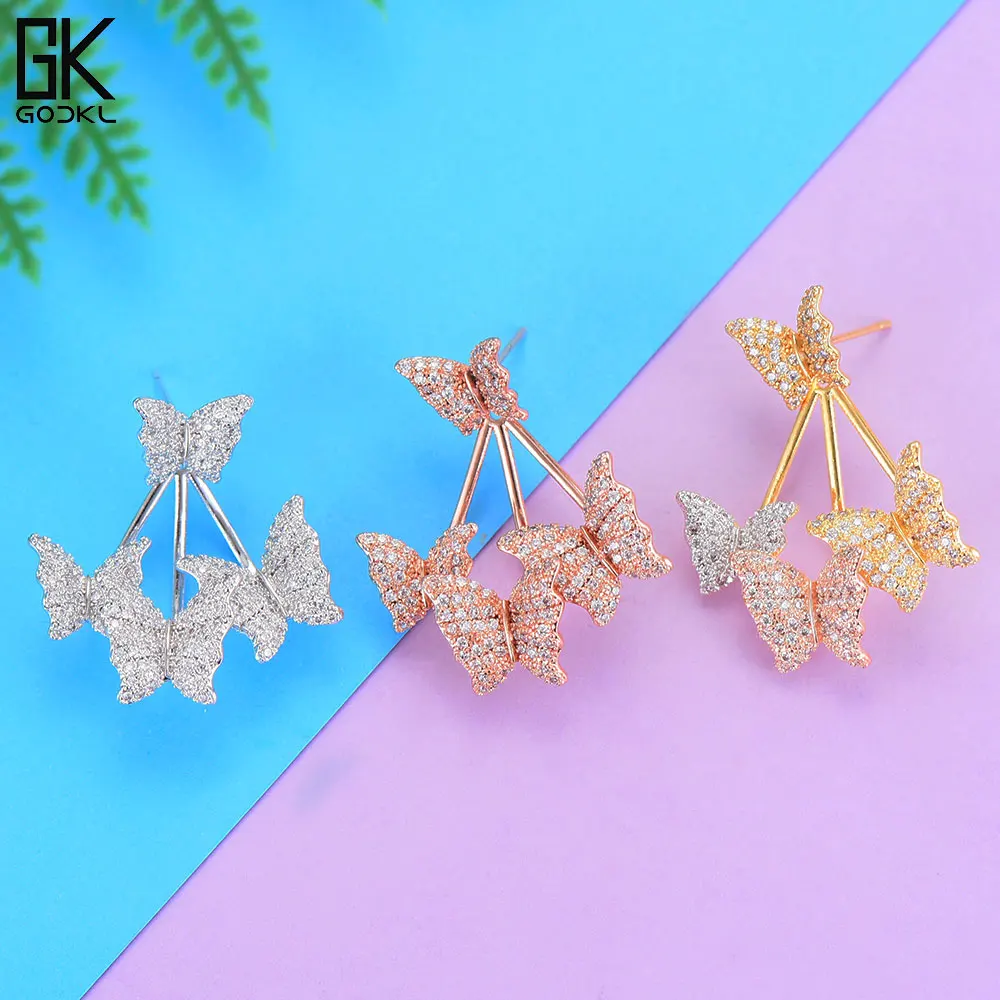 GODKI Элегантные Роскошные серьги гвоздики Butterfyl для женщин Свадебные кубические