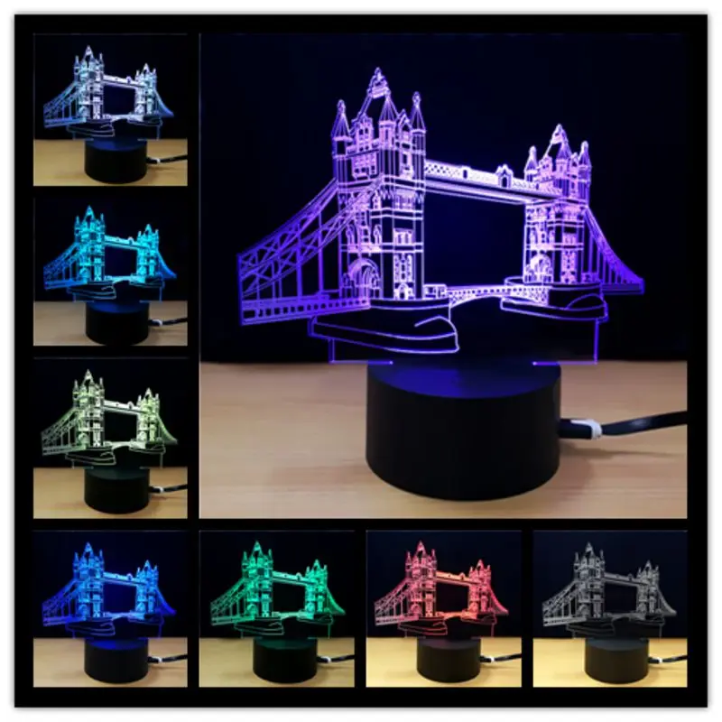 3D башня в форме моста Светодиодная лампа ночник Usb красочный визуальный