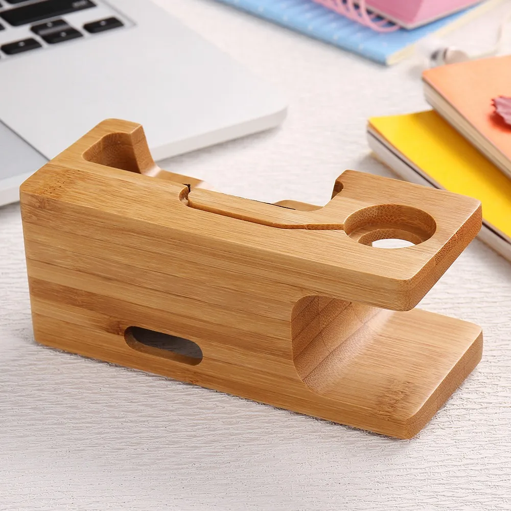 Multi Функция из натуральной древесины бамбука Стенд телефон часы зарядки