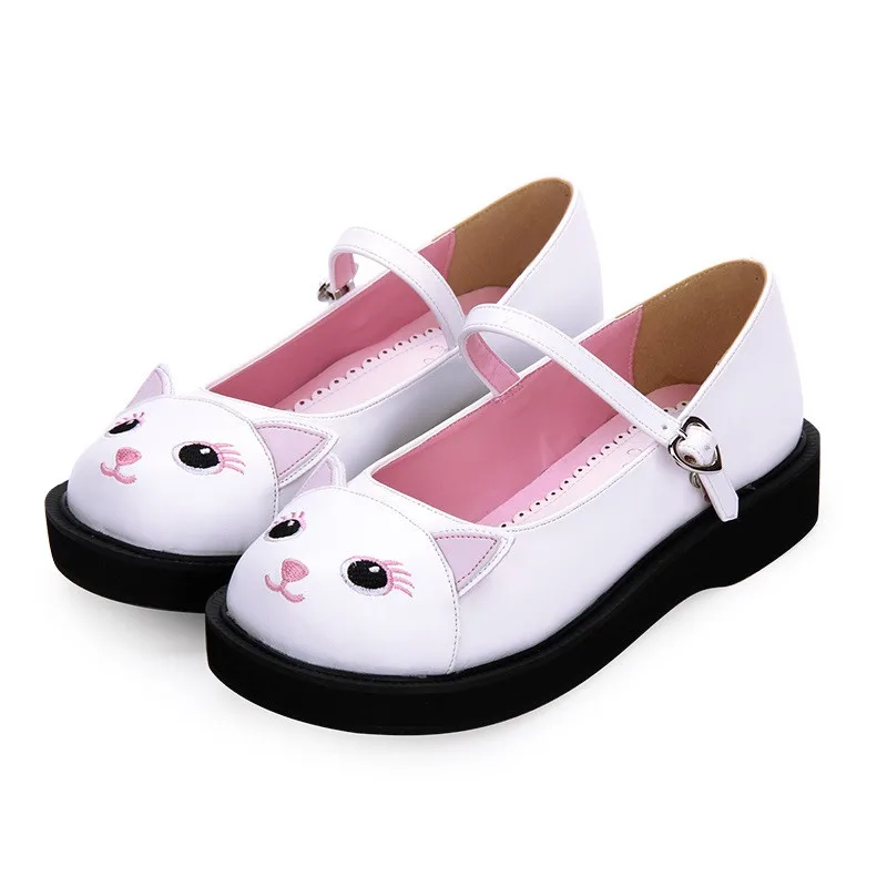 shooes no bowtie LIN KING/повседневные женские туфли-лодочки на низком каблуке; обувь в стиле Лолиты с милым котиком; туфли принцессы на платформе с круглым носком и пряжкой; обувь для костюмированной вечеринки для девочек - Цвет: shooes no bowtie