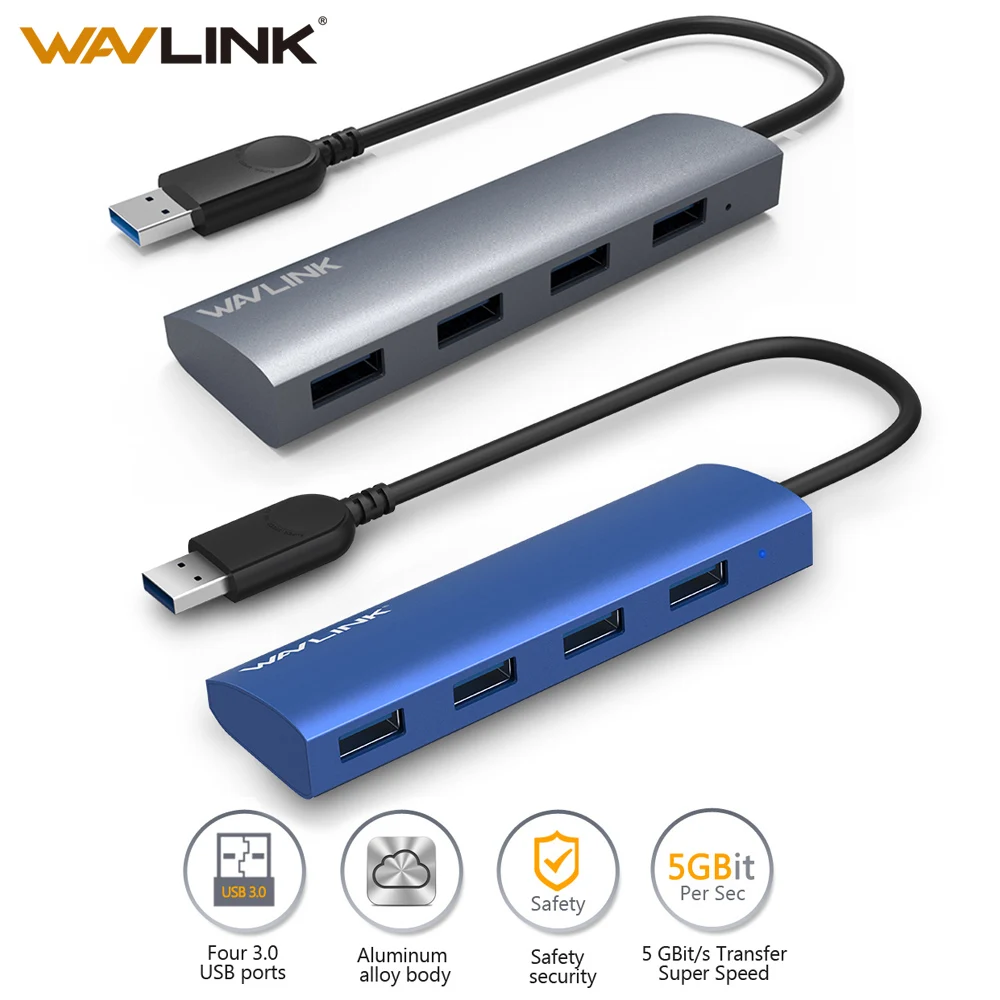 Высокоскоростной usb-хаб Wavlink 3 0 4 порта алюминиевый сплав 5 Гбит/с мульти Usb