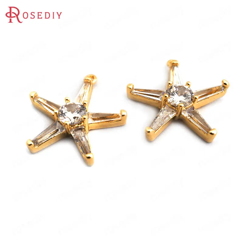 

(34926)4PCS 15x14MM 24K Gold Color Brass with White Zircon Star Charms Pendants High Quality Diy Accessories Jewelry Findings