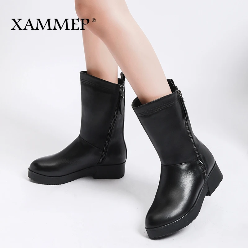 Женские зимние ботинки Xammep из натуральной кожи сапоги шерсти на платформе до 43