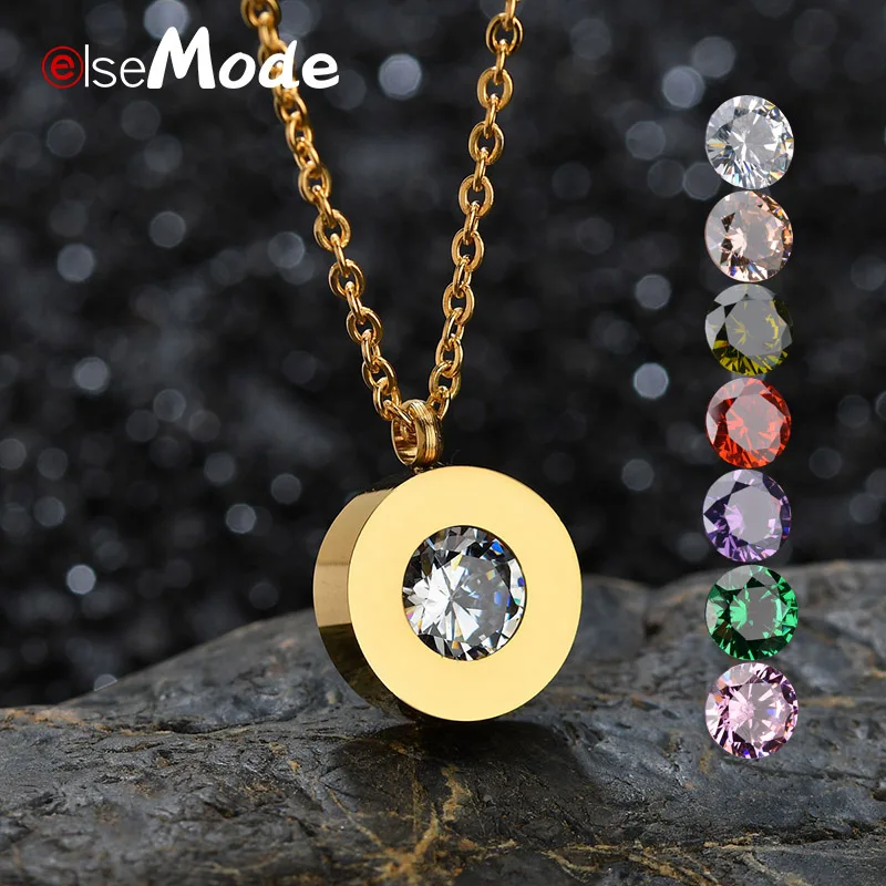 Smooth Gold ELSEMODE известный бренд DIY 7 шт. Блестящий AAA CZ камень+ 1 сменный нержавеющая сталь 316 L ожерелье для женщин подарок для девочек ювелирные изделия - Окраска металла: Smooth Gold