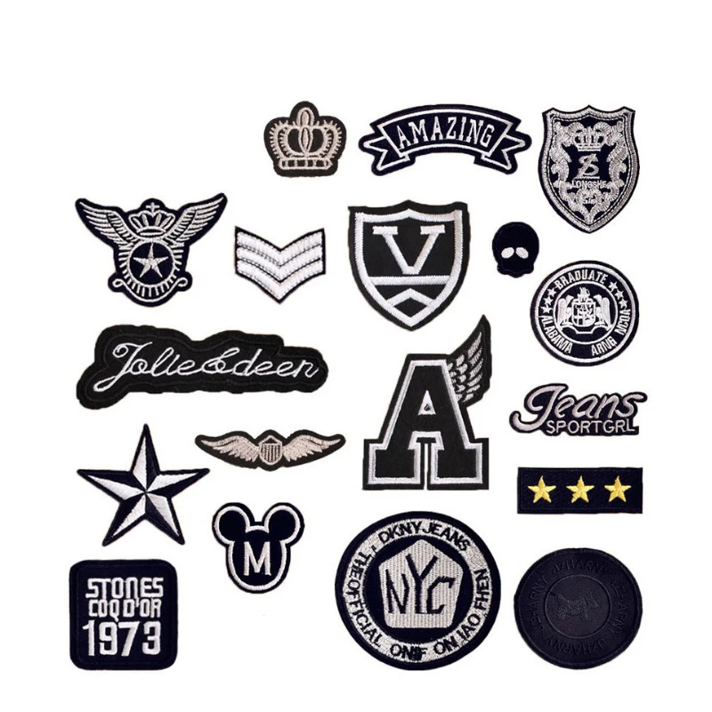 Черный белый цвет звезда корона крыло нашивки гладить на или шить ткань Стикеры для значок вышитые