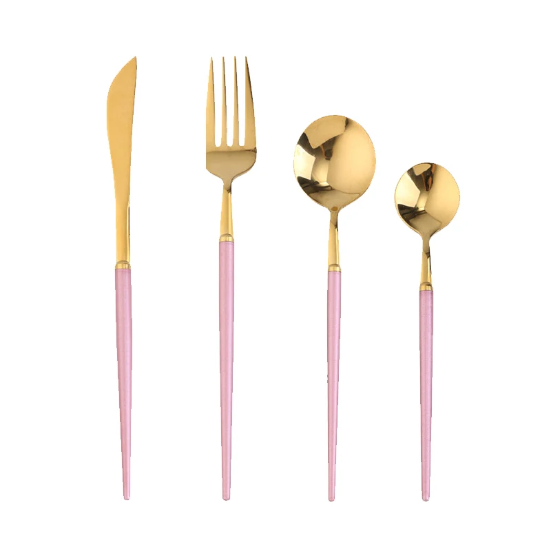 

Nordic Portable 304 Stainless Steel Golden Cutlery Flatware Dinnerware Tableware Set Western Steak Knife Fork Spoon 4PCS Suit