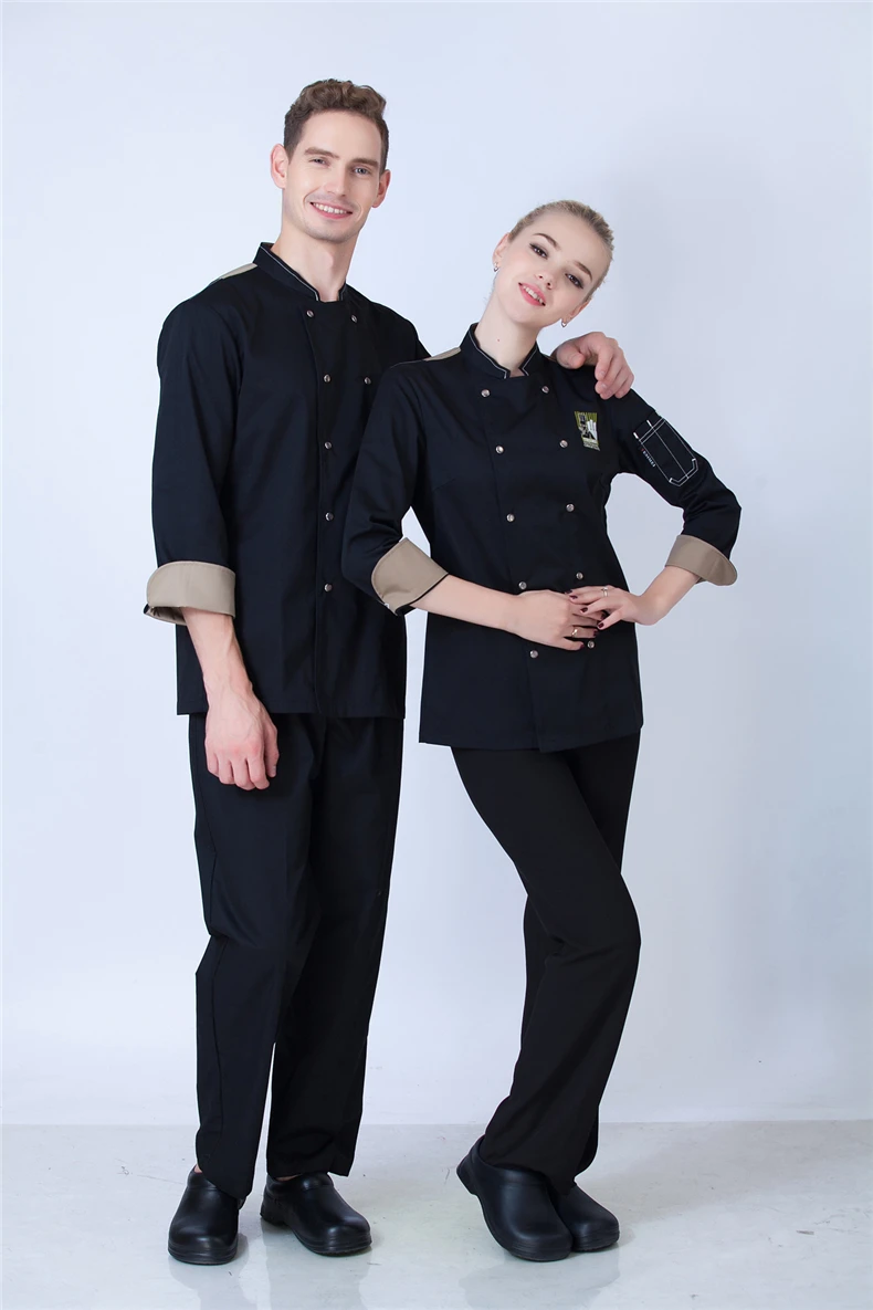 

Hot Unisex long sleeve cook suit restaurant cook work wear hotel chef uniforms double-breasted kitchen chef top clothes YYX 64