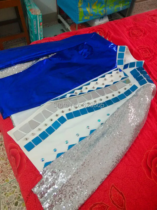 Модный мужской костюм с синими блестками певицы DJ DS сценическая одежда пиджак