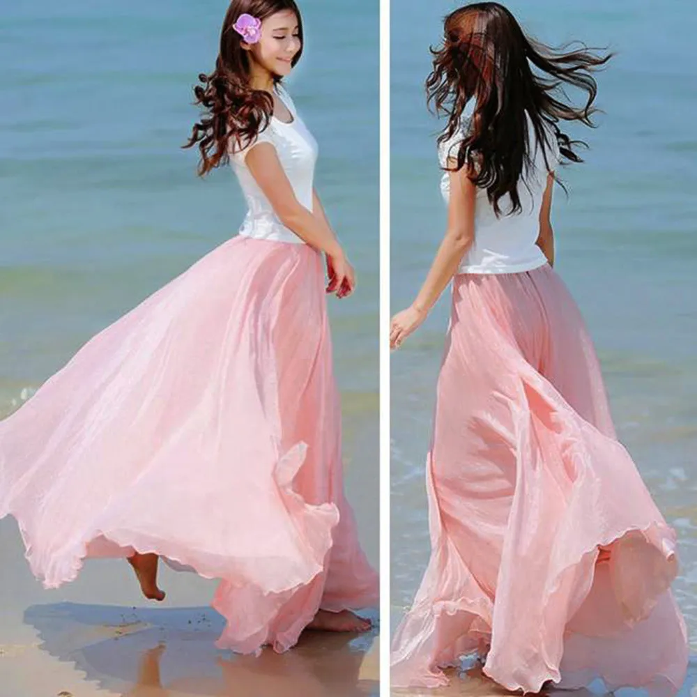 Длинная юбка, юбка из тюля юбки, женские Юпи женские юбки mujer moda jupe Для женщин эластичный шифоновый пояс длинные пляжные макси Z4