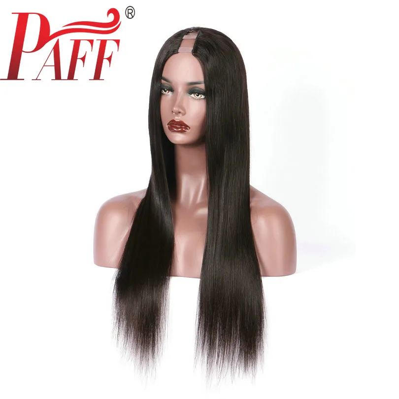 PAFF человеческих волос U Часть Парики прически Silky Straight, перуанские Волосы remy парик Средняя часть с натуральным Цвет 130% 150% 180% Плотность