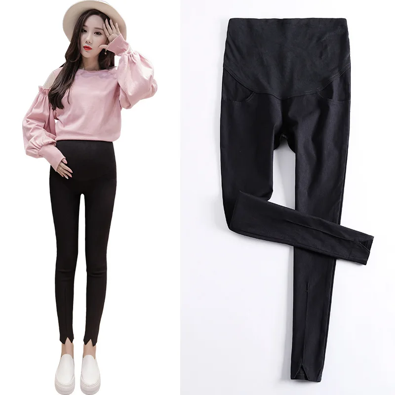 Брюки Карандаш для беременных с высоким эластичным разрезом и поясом|Штаны