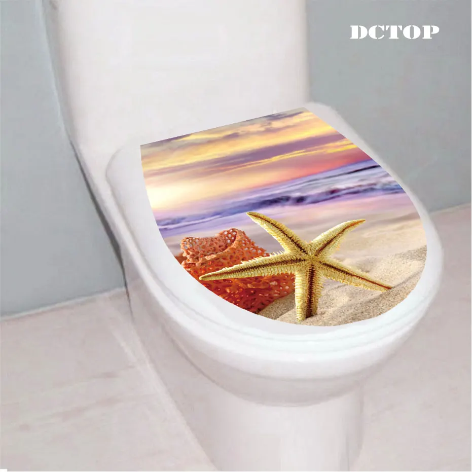 3D Морская звезда ракушка морской пляжный Туалет сиденье Наклейка на стену s животное декоративная наклейка с ландшафтом виниловая домашний декор Ванная комната Туалет Наклейка Туалет Декор - Цвет: TCS90050-A