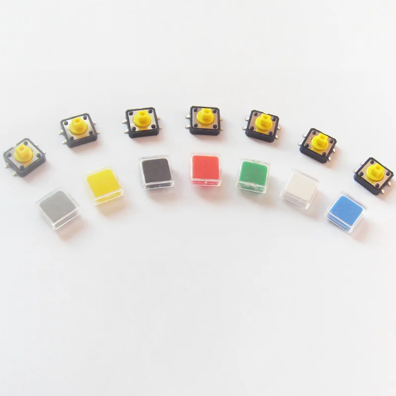 140 шт./лот 12*12*7,3 мм SMD тактильная кнопка с красочным колпачком и прозрачной крышкой тактовые переключатели 12x12 мм Цветные