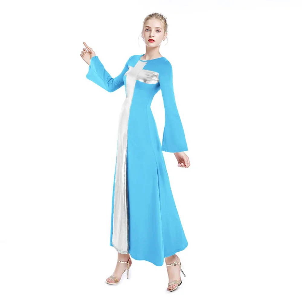 Новинка 2019 женский длинный рукав для танцев платье с металлическим крестиком