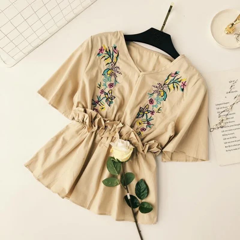 Neploe 2018 Spring Summer O-Neck Short Women Shirts Newly Floral Embroidery Blouse Feminine Casual Slim Hot Fashion Blusas 67135 |